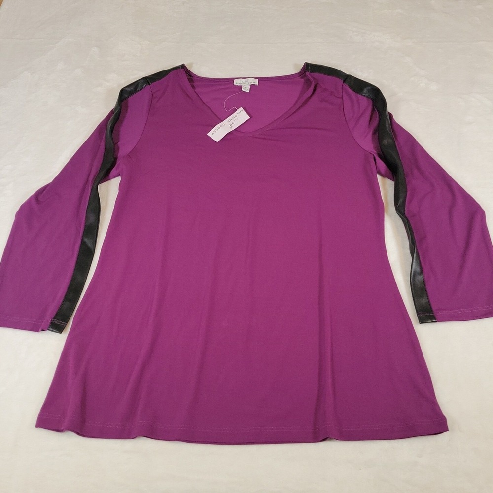 Shavonne Dorsey Leather Insert Top Womens Shirt Blouse M Purple 66621